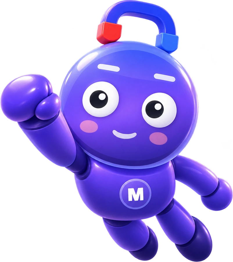 Magneety, the mascot, flying
